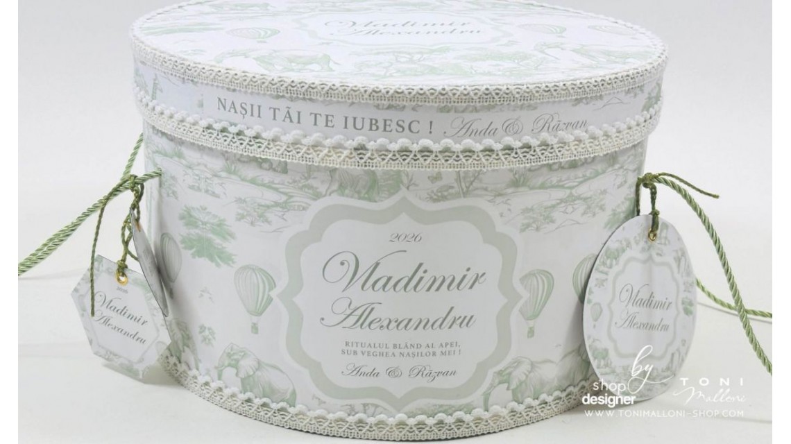 Set prima băiță Green Safari personalizat băiat ritual după botez cu nașii 20